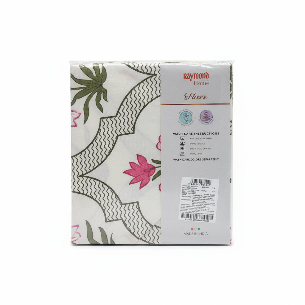 Raymond Bedsheet Microfiber Green N Light Pink flower Print